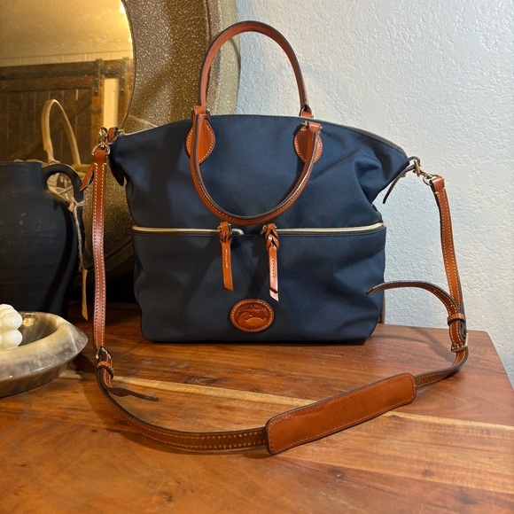 Dooney & Bourke Navy Tote with Brown Leather Accents LARGE - Picture 2 of 15